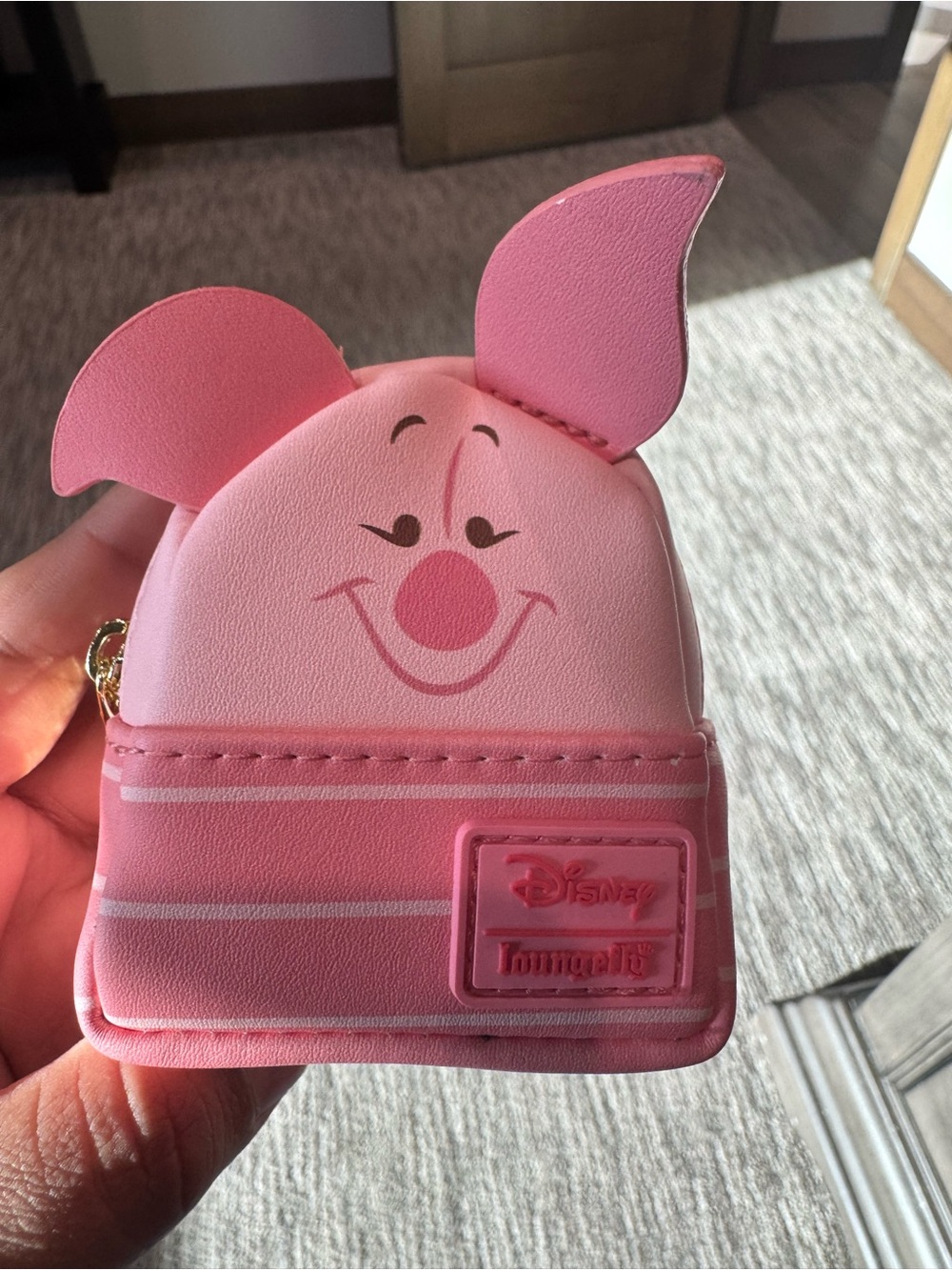 Disney Pink Piglet Mini Backpack Keychain with Gold Hardware - Picture 6 of 7